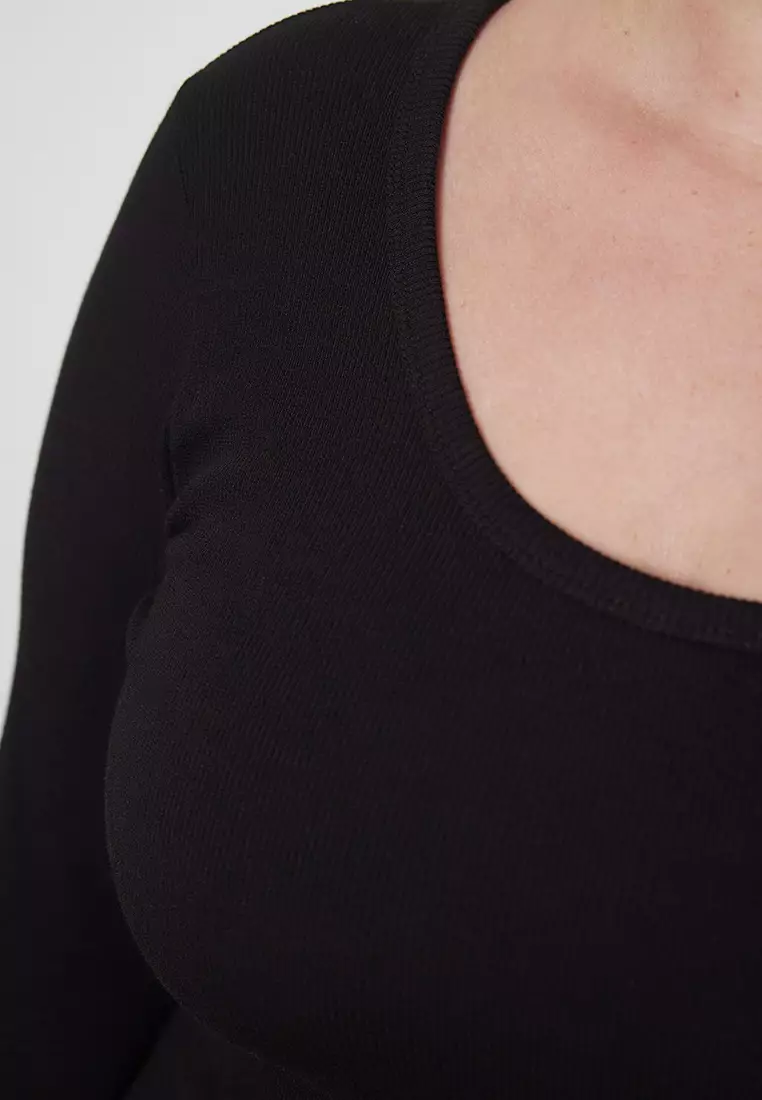 Black Camisole Pool Neckline Fitting Basic Knitted Plus Size Blouse TBBAW25AF00018