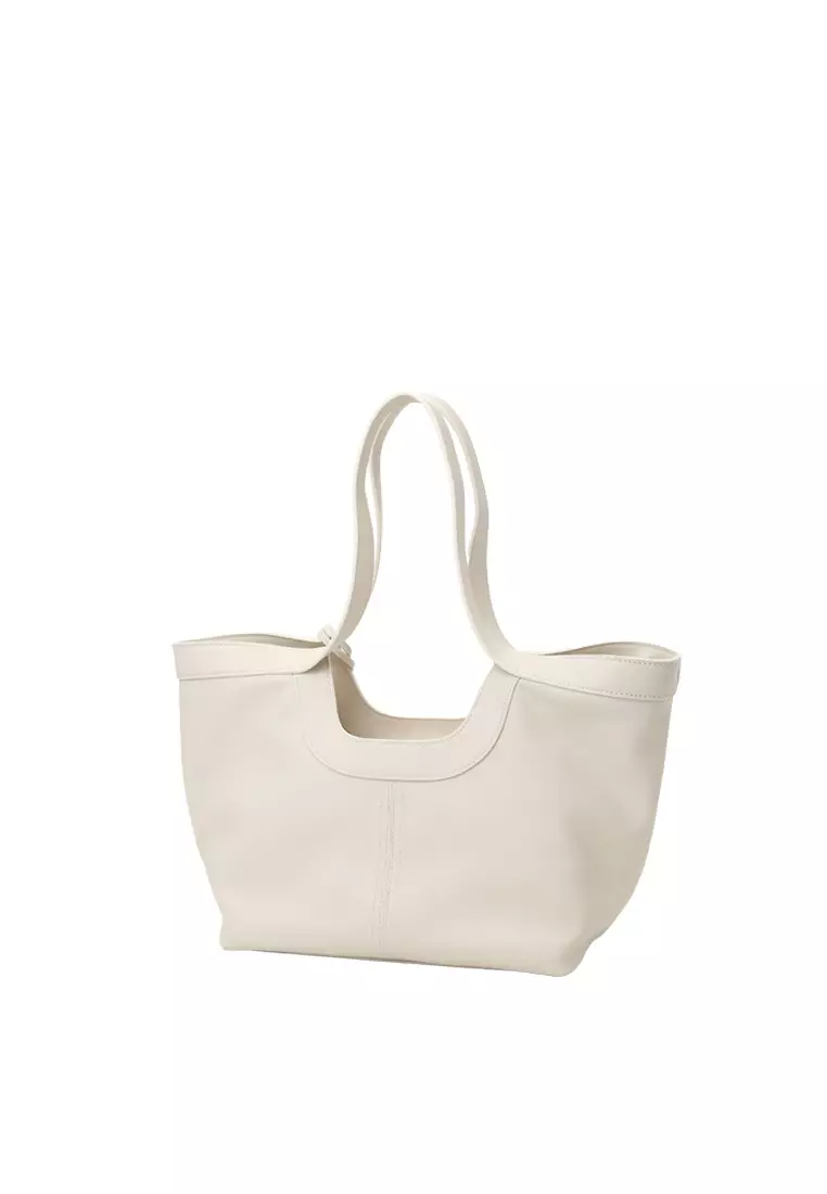 Scoop Top Basket Tote Bag - Cream Beige