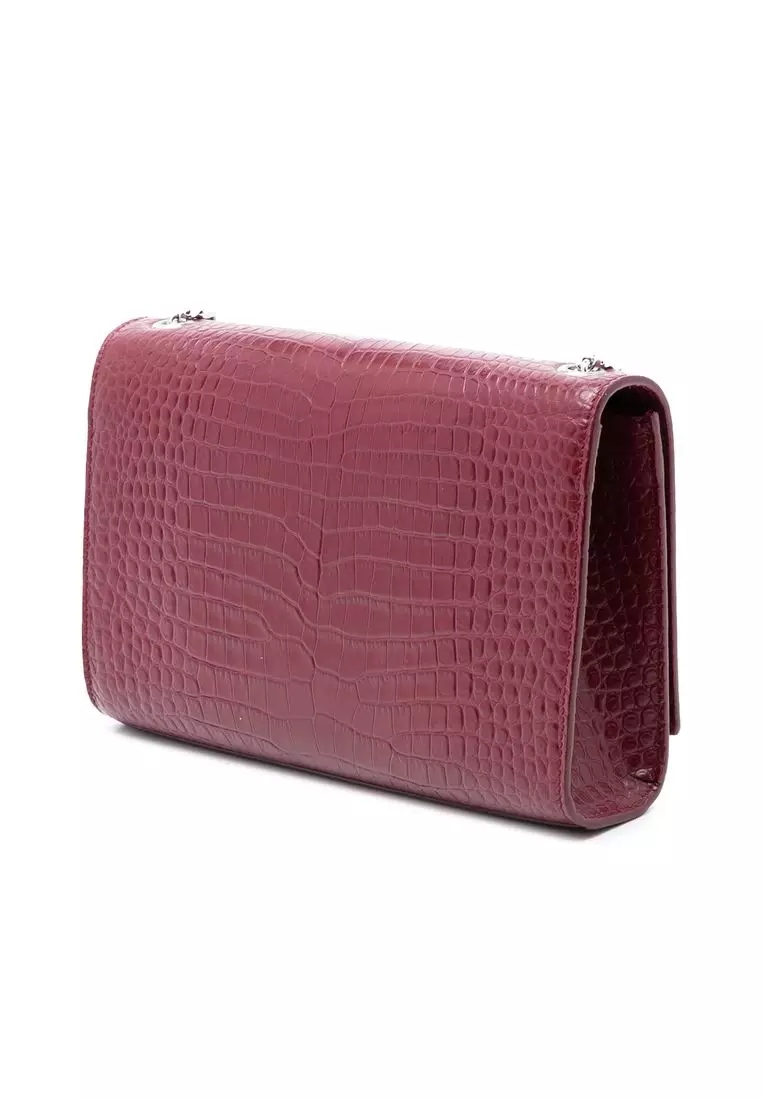 Pre-Loved Saint Laurent Medium Croc Embossed Leather Monogram Kate Tassel Crossbody