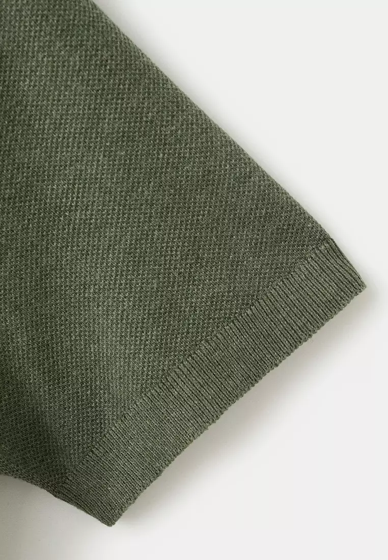 Fine Knit Polo Shirt With Microstructure
