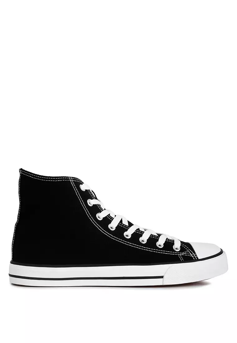 Discount on London Rag  shoes - SKU: Black/White High Ankle Canvas Sneakers