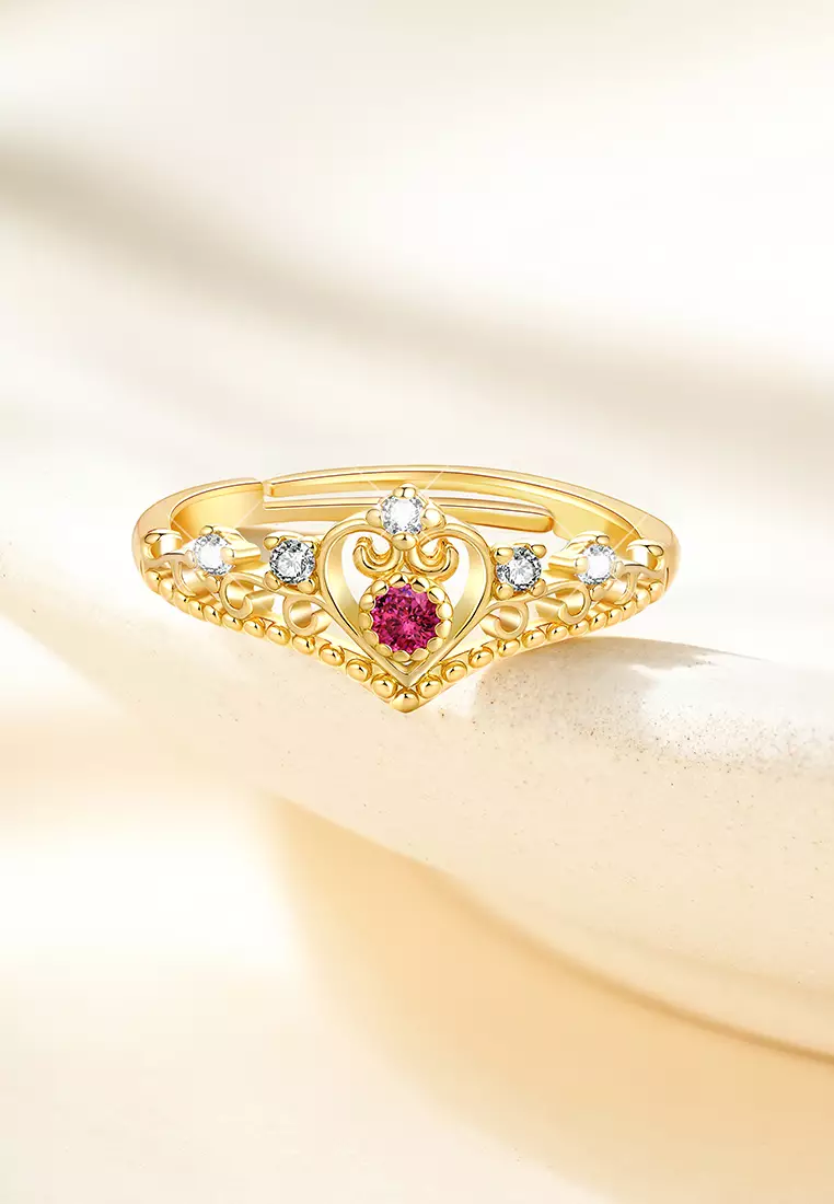 Cincin Wanita Original Red Zircon Berlian Berlapis Platinum Anti Pudar Ukuran Bebas Wanita Tunangan Cincin Cewek