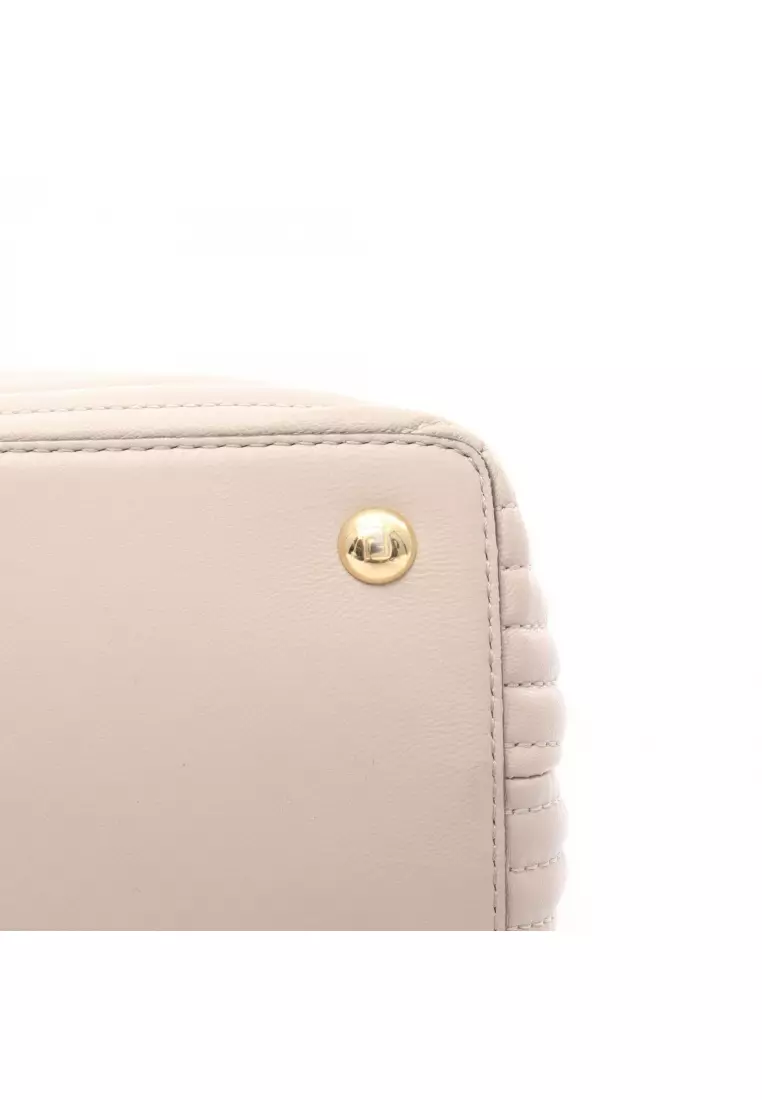 Pre-Loved Fendi DOT COM dot com click W chain shoulder bag leather Gray beige