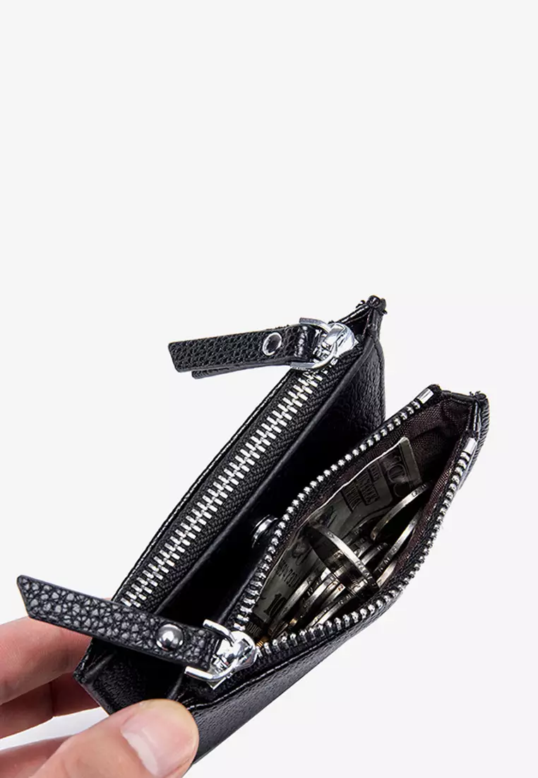 Full Grain Leather Double Zipper Purse JW AN-1701
