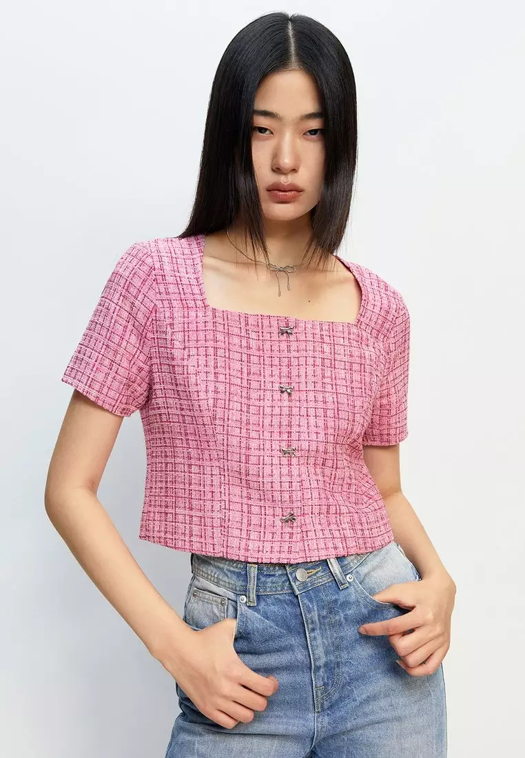 Tweed Woven Blouse - Pink