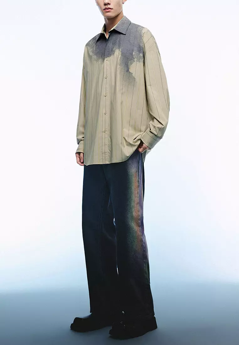 落肩袖宽松型开襟衬衫