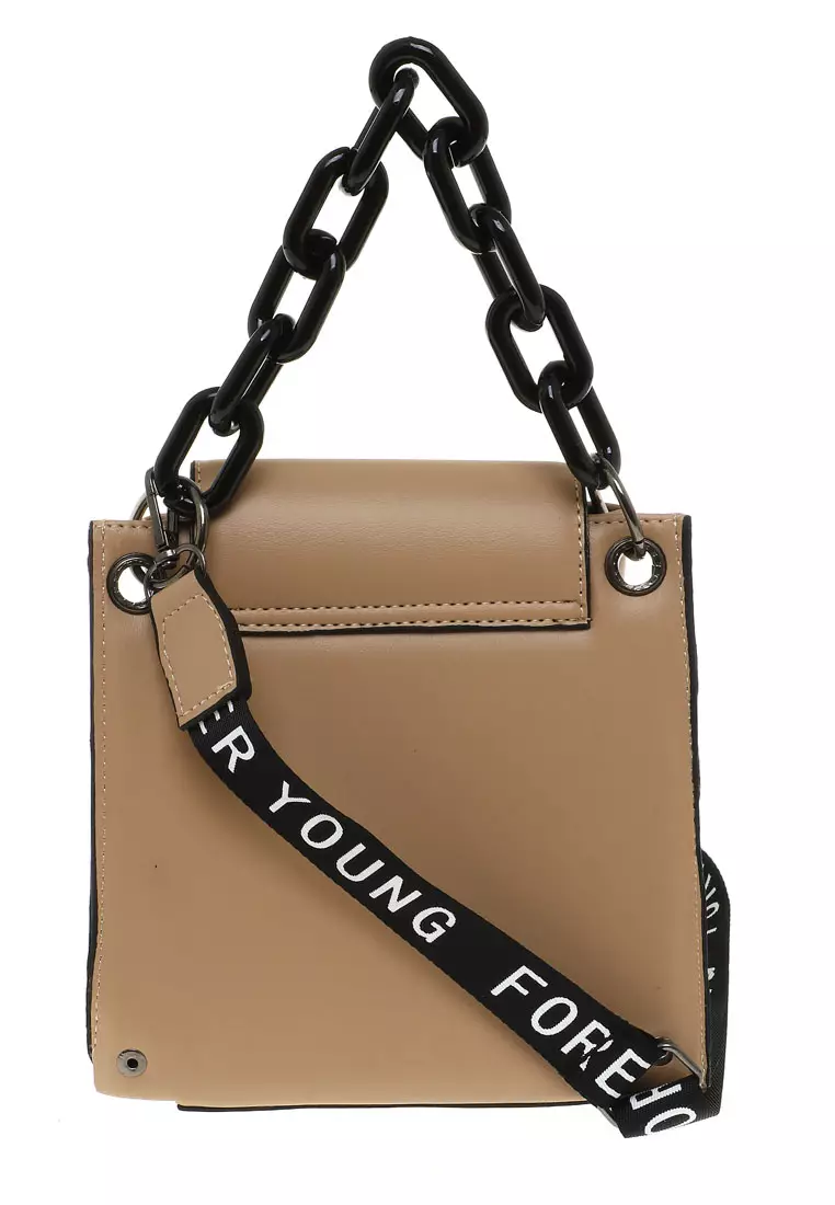 Xena Slingbag Wanita Tali Rantai Motif Polos High Quality Premium - Cream