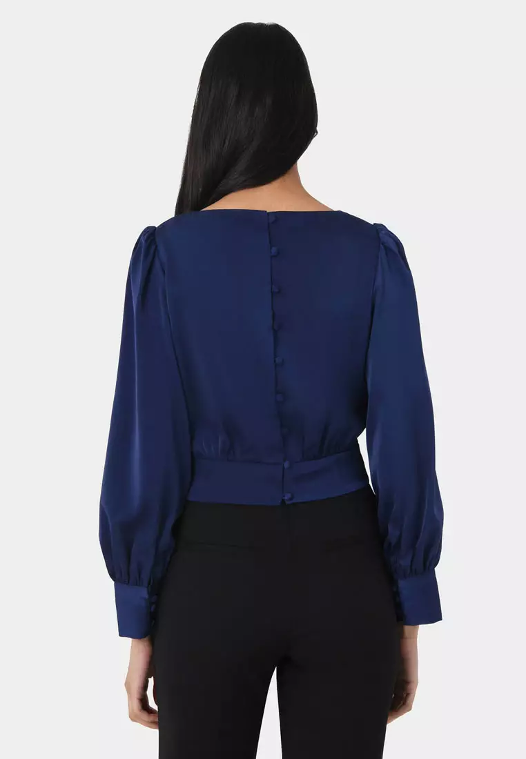 Lorinda Tie Waist Satin Blouse