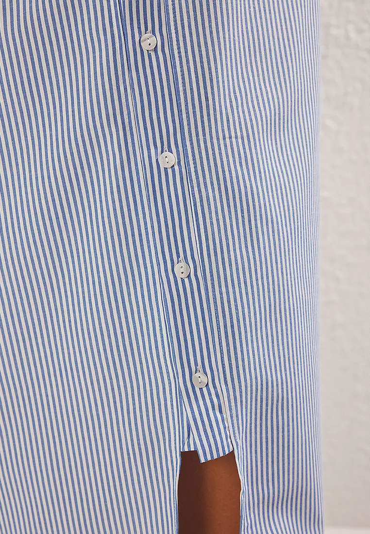 間條印花梭織沙灘連身中長裙