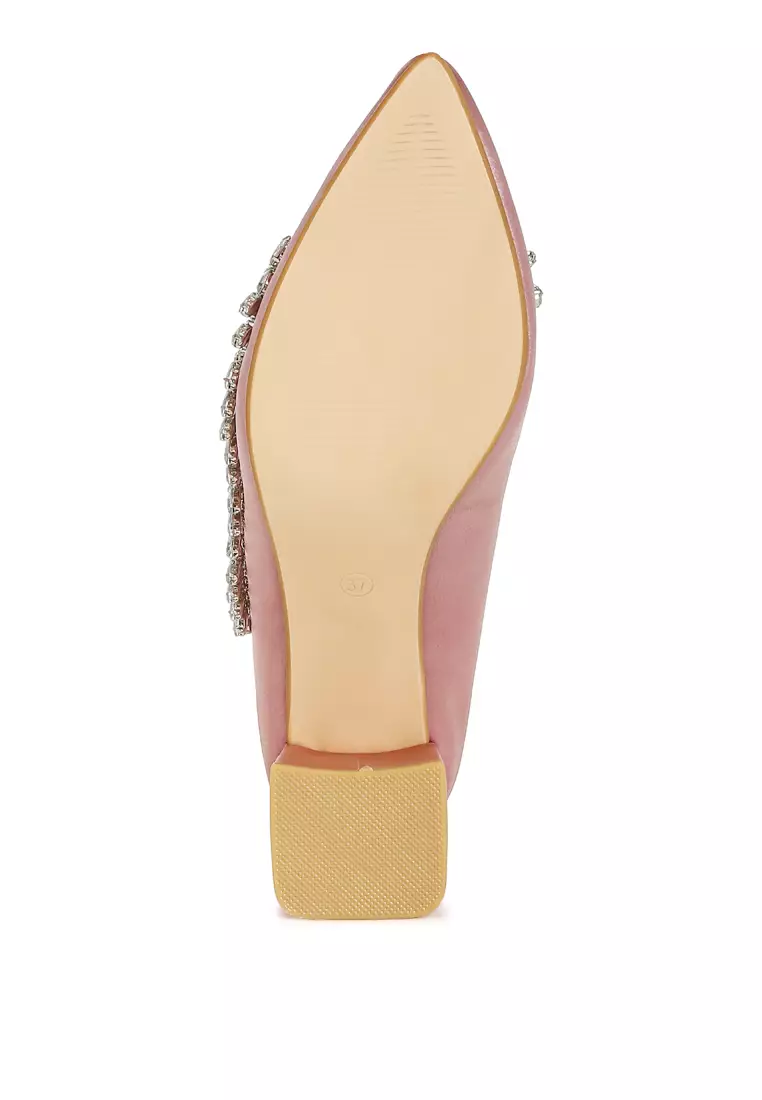 Satin Diamante Embellished Pumps in Blush