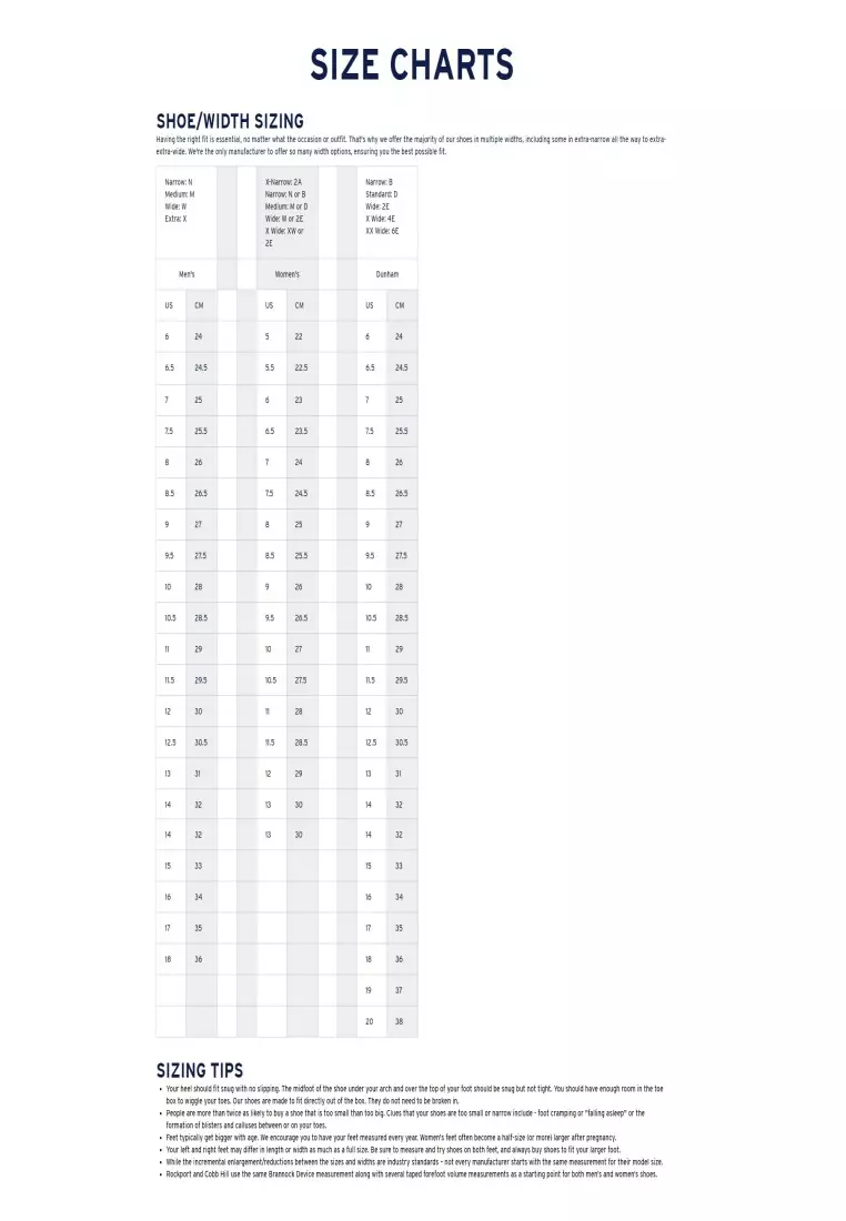 Rockport new arrivals size guide