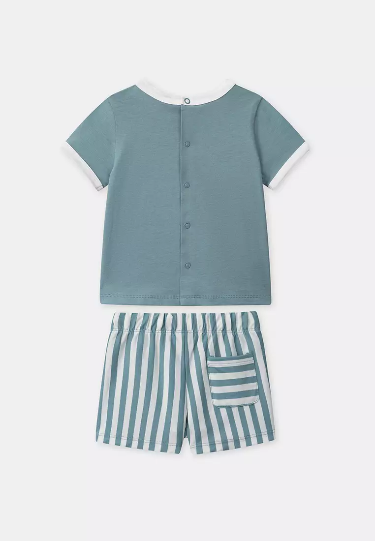 Turquoise SET / Striped t-shirt and shorts set