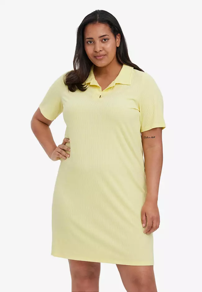 Buy Vero Moda Plus Size Paola Polo Mini Dress in Lemon Meringue