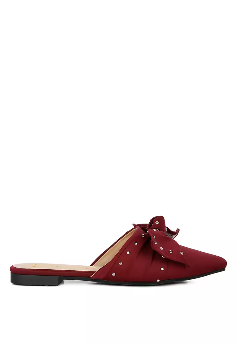 Discount on London Rag  shoes - SKU: Burgundy Studded Bow Flat Mules