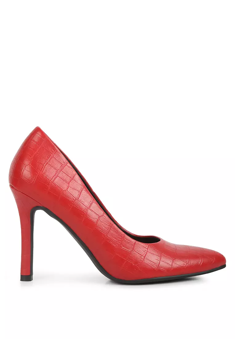 Discount on London Rag  shoes - SKU: Red Crocodile Print  Faux Leather Pumps
