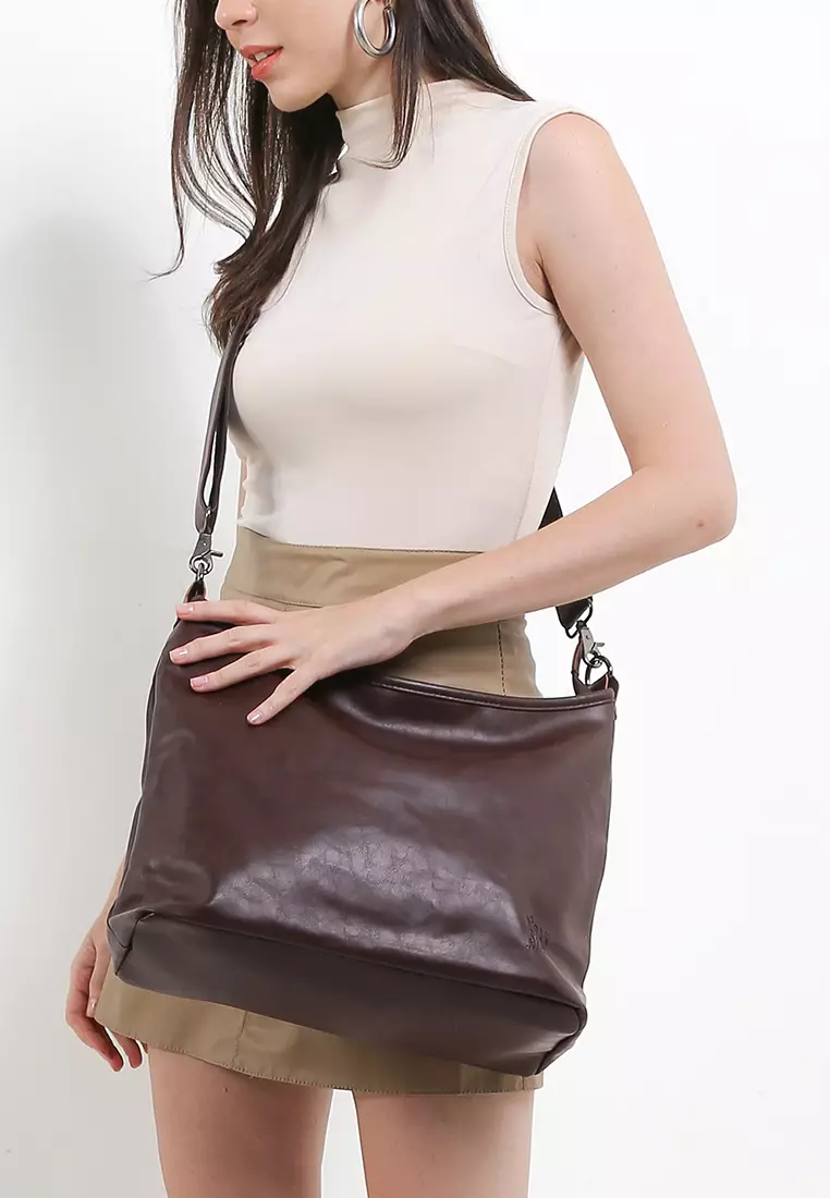 Distressed Leather Hobo Small Crossbody Bag