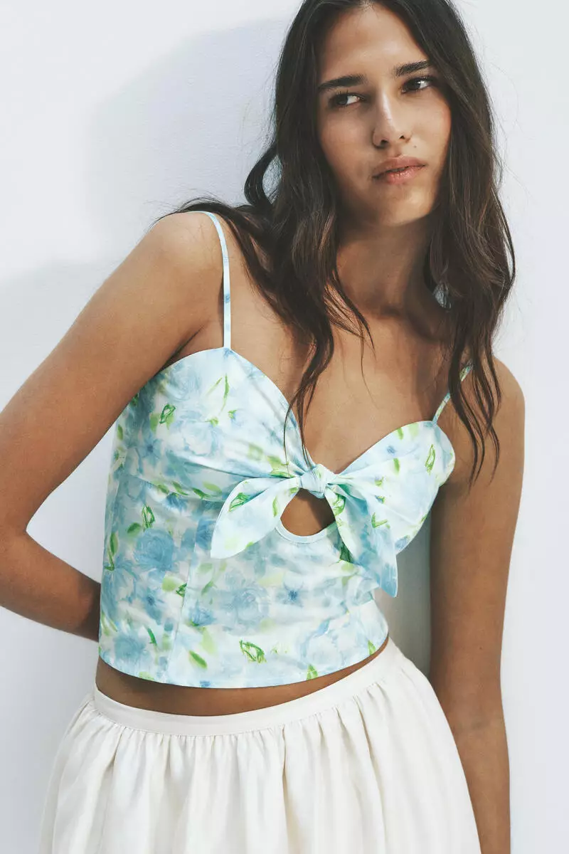 Tie-detail poplin top