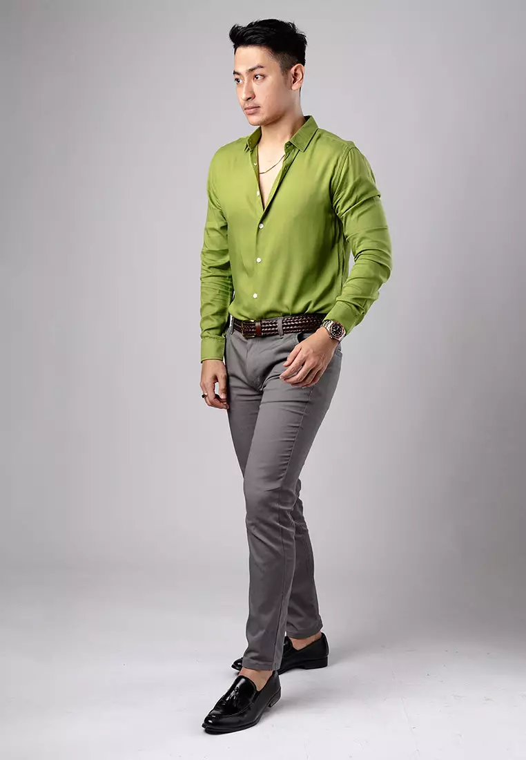 Viscose Olive Green Casual Shirt