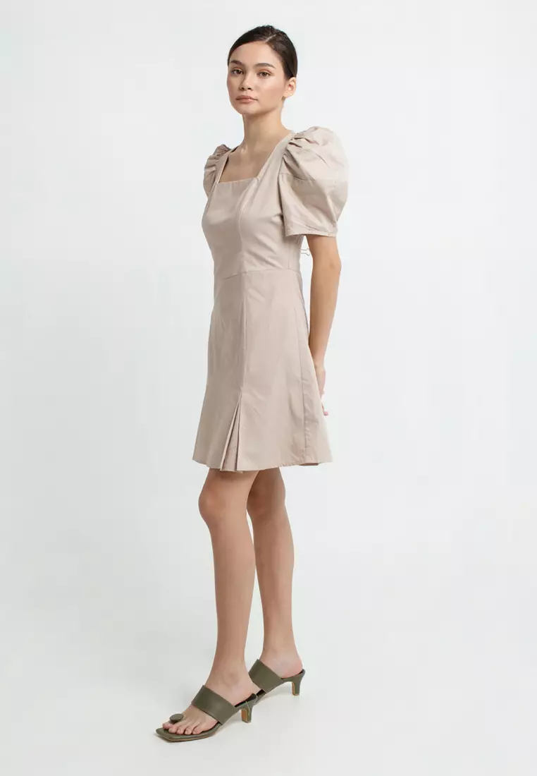 Tori Puff Sleeve Mini Dress in Khaki