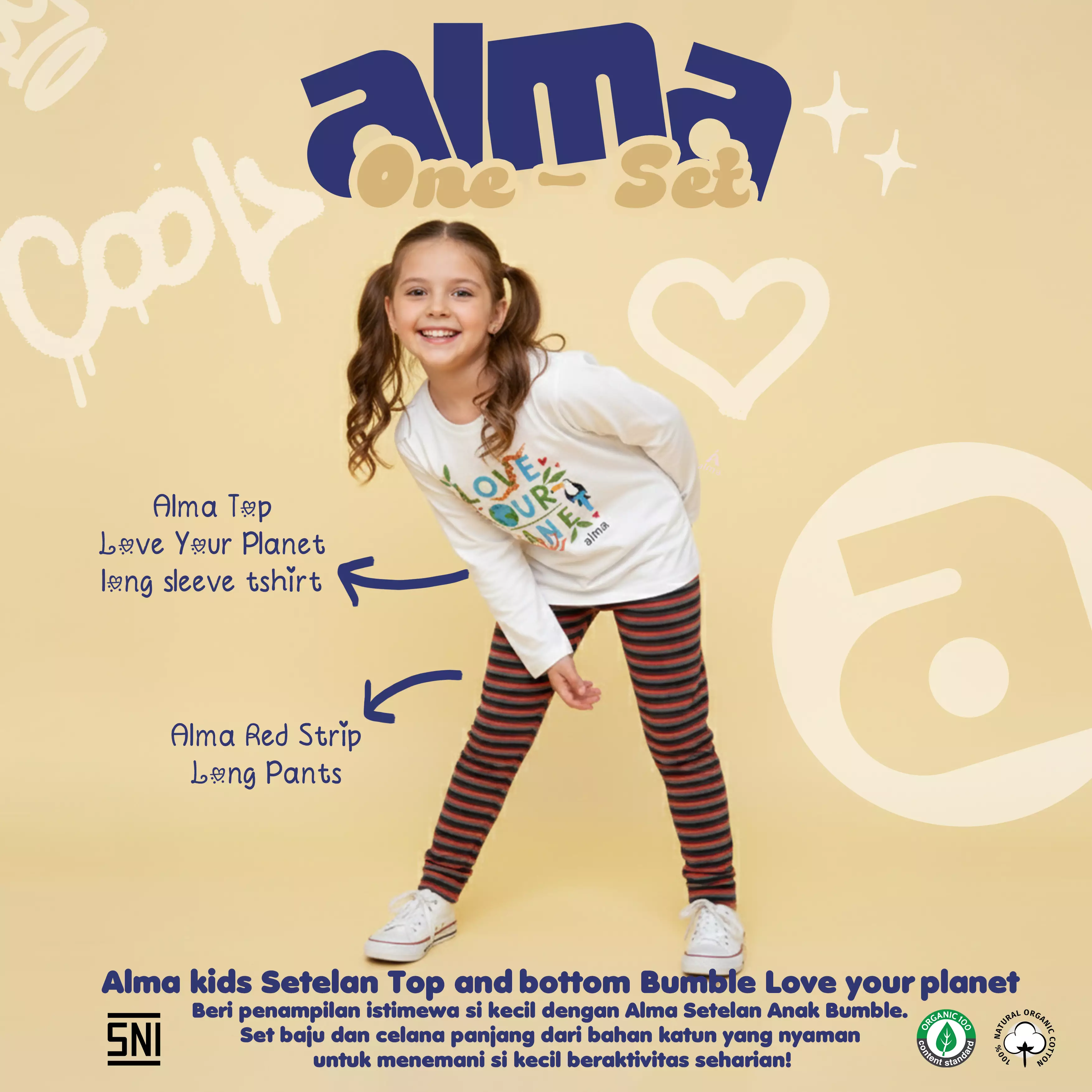Jual ALMA Alma kids Setelan Top and bottom Bumble Love your planet ...