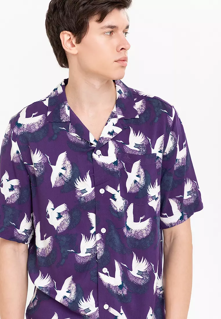 Cranes Print Button Down Woven