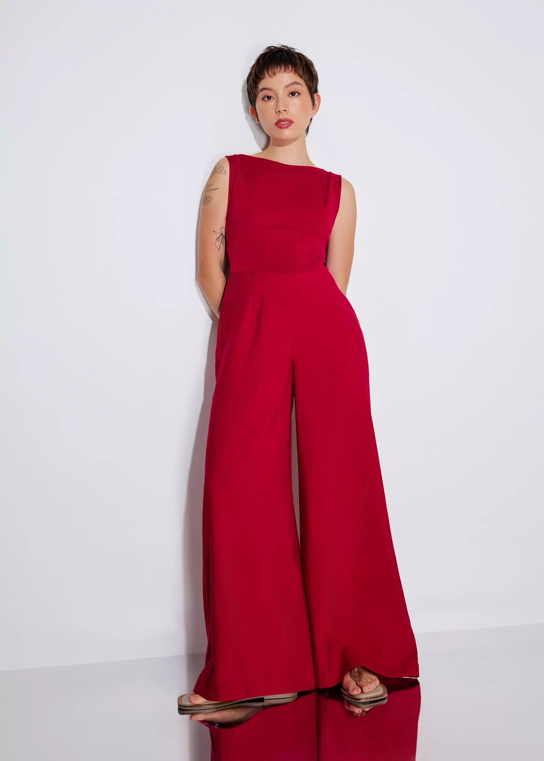 Jumpsuit Wanita - Boat Neck Wide Leg Jumpsuit