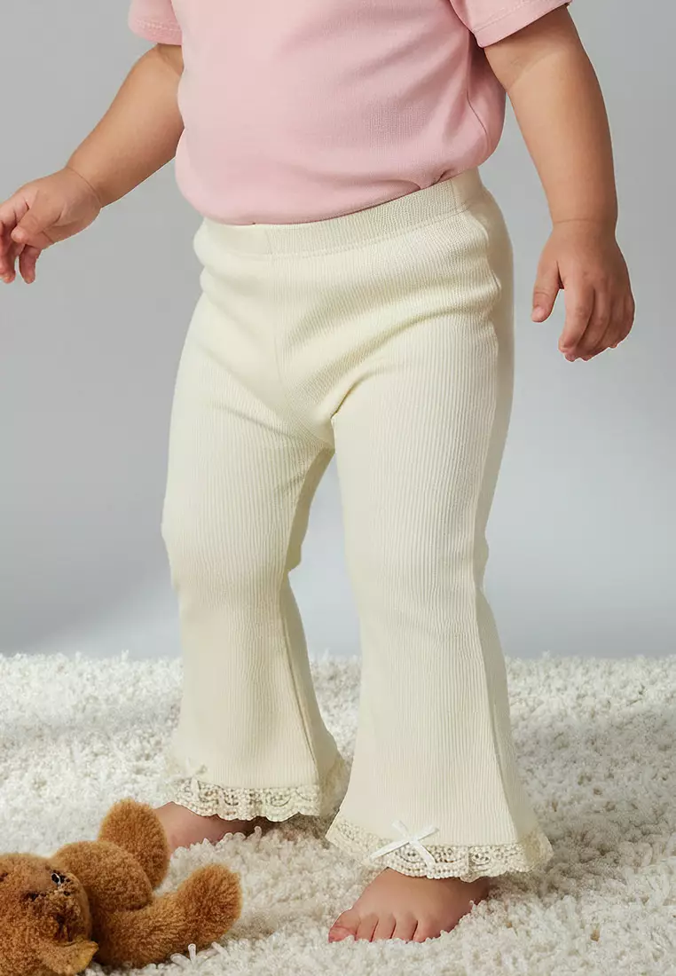 Babyshop Juniors Leggings With Ribbed Design And Lace Trim