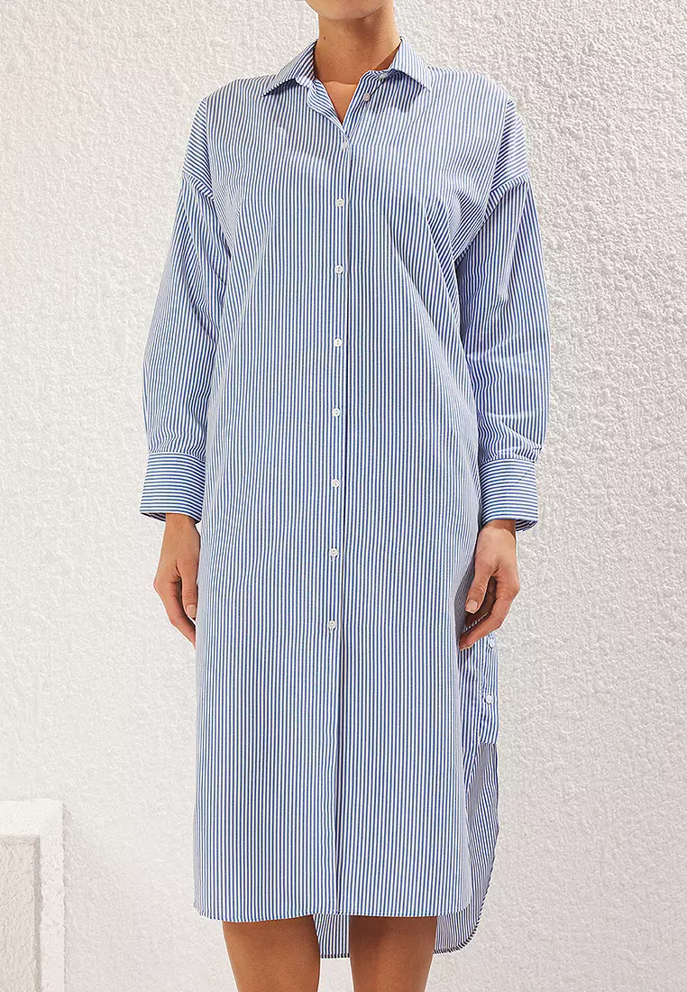 間條印花梭織沙灘連身中長裙