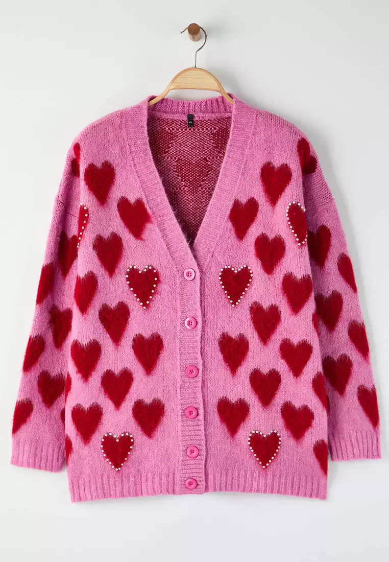 Plus Size Heart-Pearl Cardigan