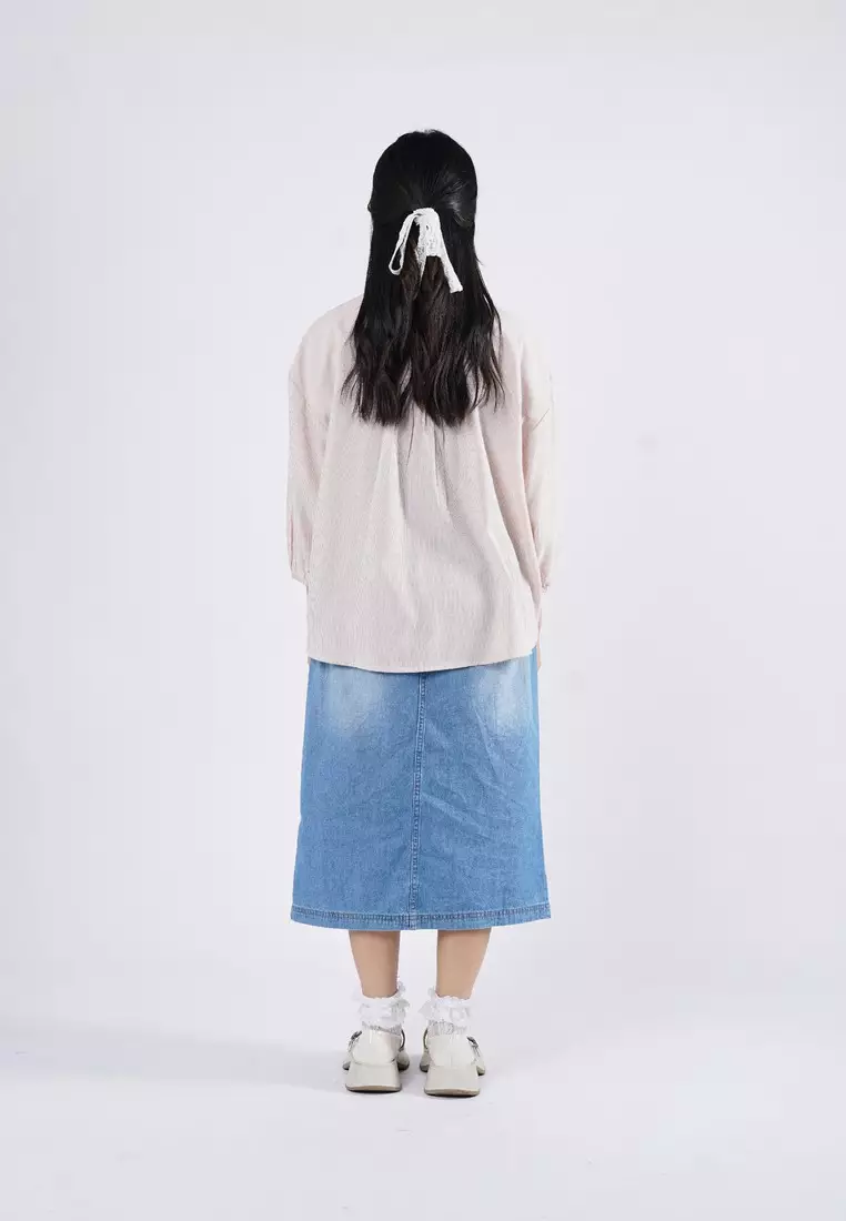 3Second Kemeja Bergaris Wanita Lengan Pendek Regular Fit Katun Polyester Tris HP-040425