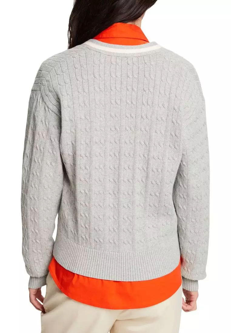 ESPRIT - Crewneck Pointelle Knit Sweater at our online shop