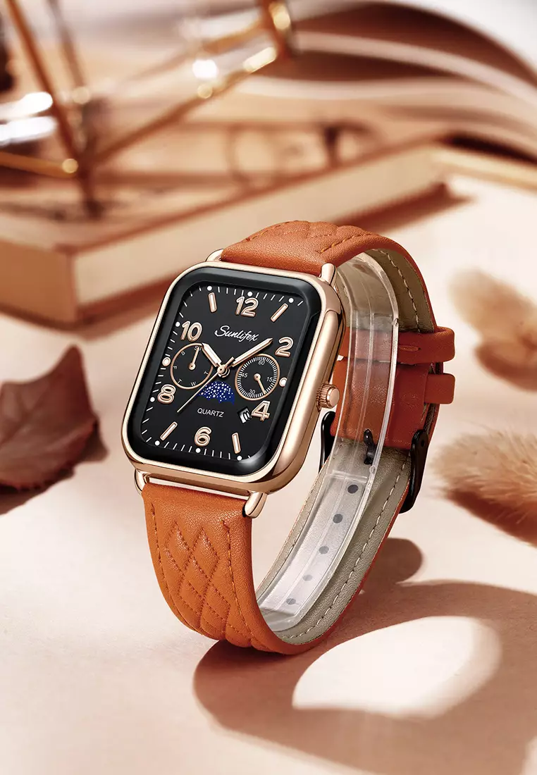 Jam Tangan Wanita Korean Kasual Mode Tali Kulit Kuarsa Jam Tangan Cewek Original brownblack