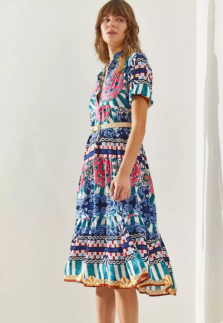 Women's Magnificent Collar Katkat Patterned Viscose Dress 60251287