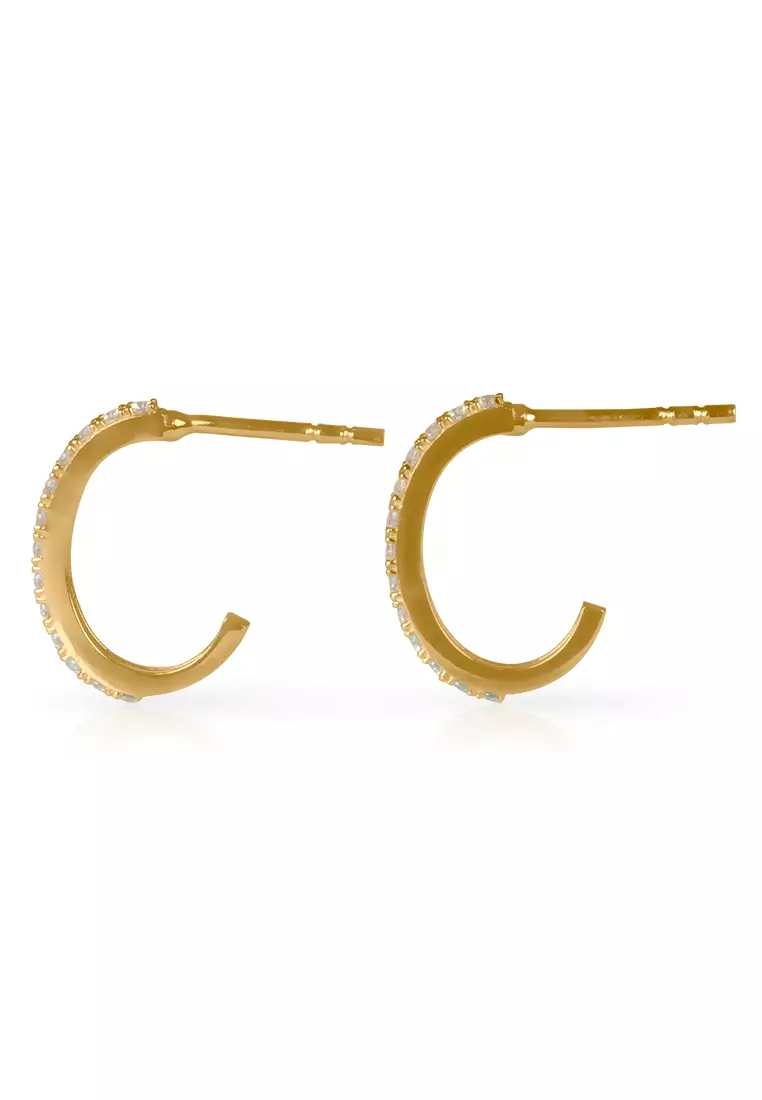 Pavé Midi Hoops 14k Gold