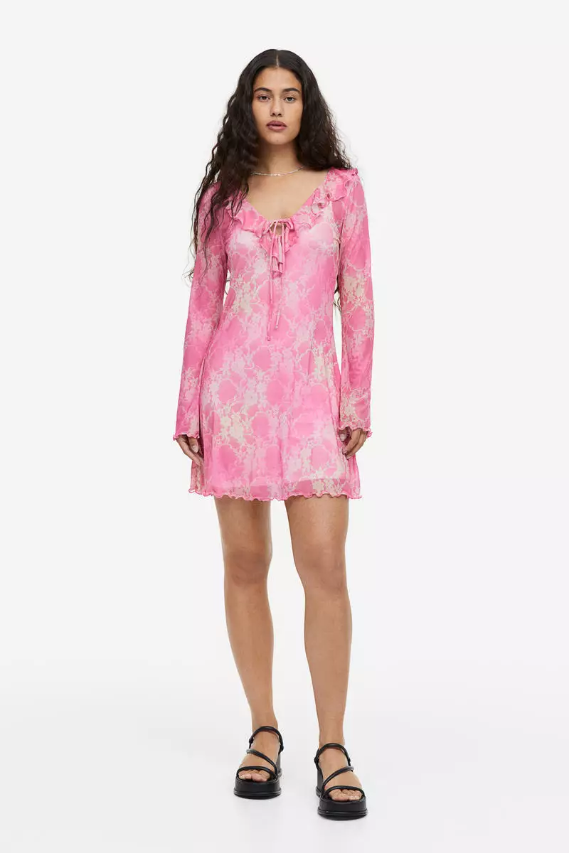 Flounce-trimmed mesh dress