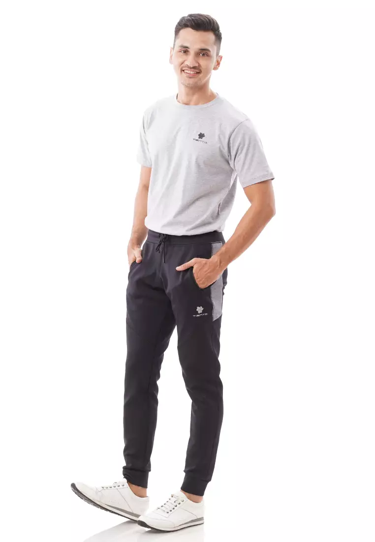 Tiento Celana Joger Panjang Olahraga Hitam Jogger Long Pants Sporty Turbo Scuba Black Men