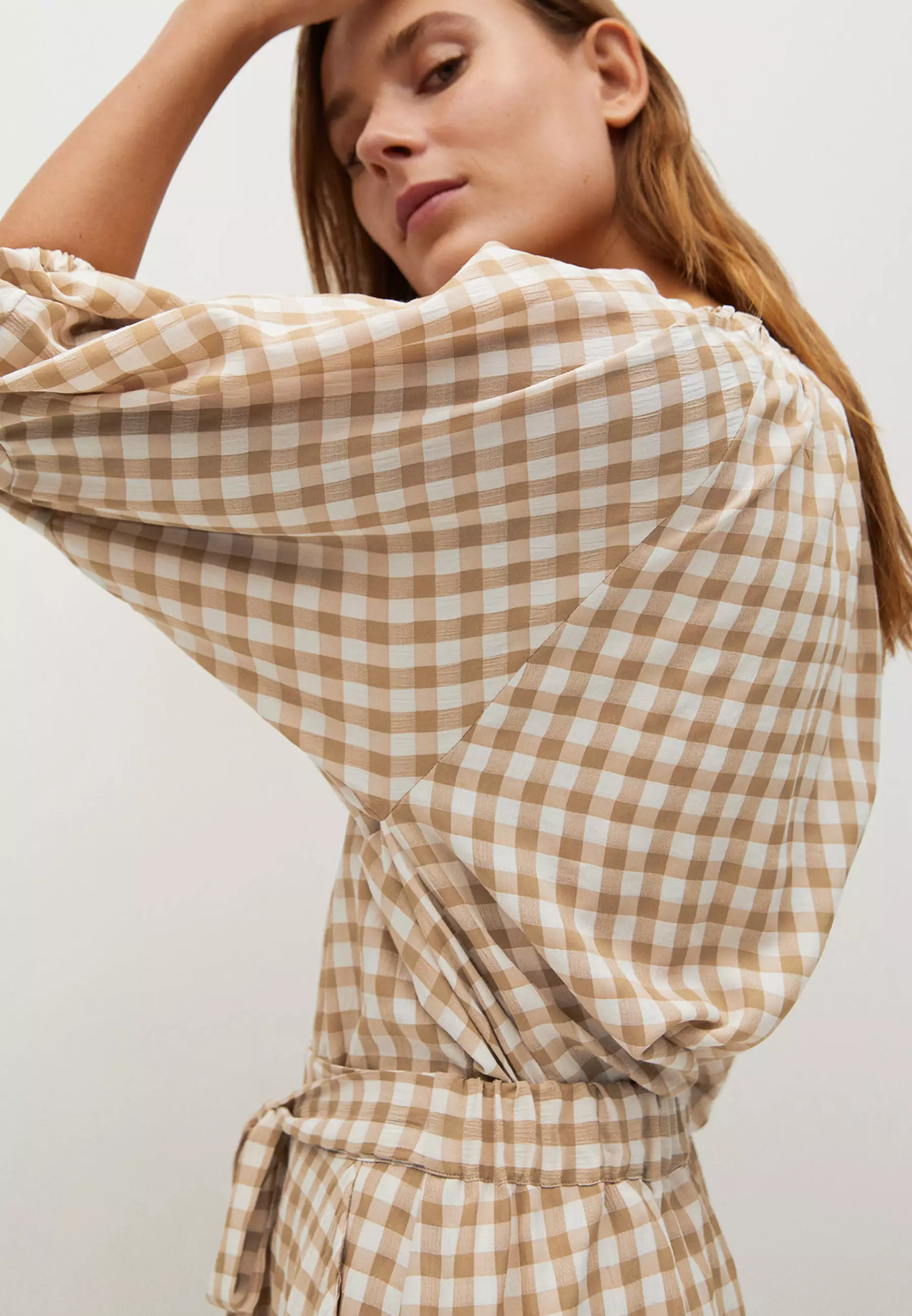 Puffed Sleeve Checked Blouse