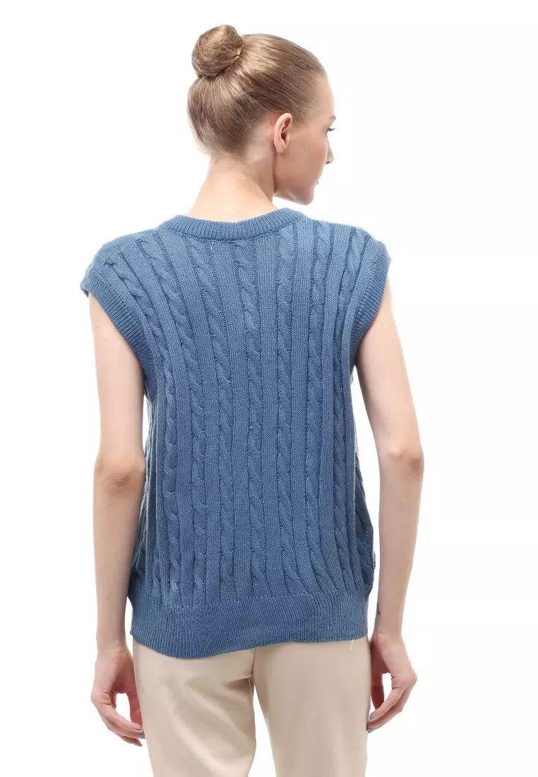 Urice Vest Rajut Atasan Wanita V-neck Sleeves Design Elegant - Denim