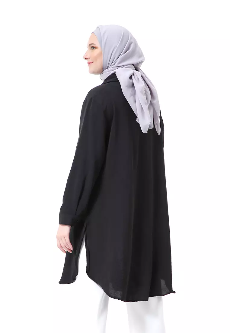 Azzahra Tunik Panjang Muslimah Wanita Long Sleeve Regular Fit Premium High Quality - Black