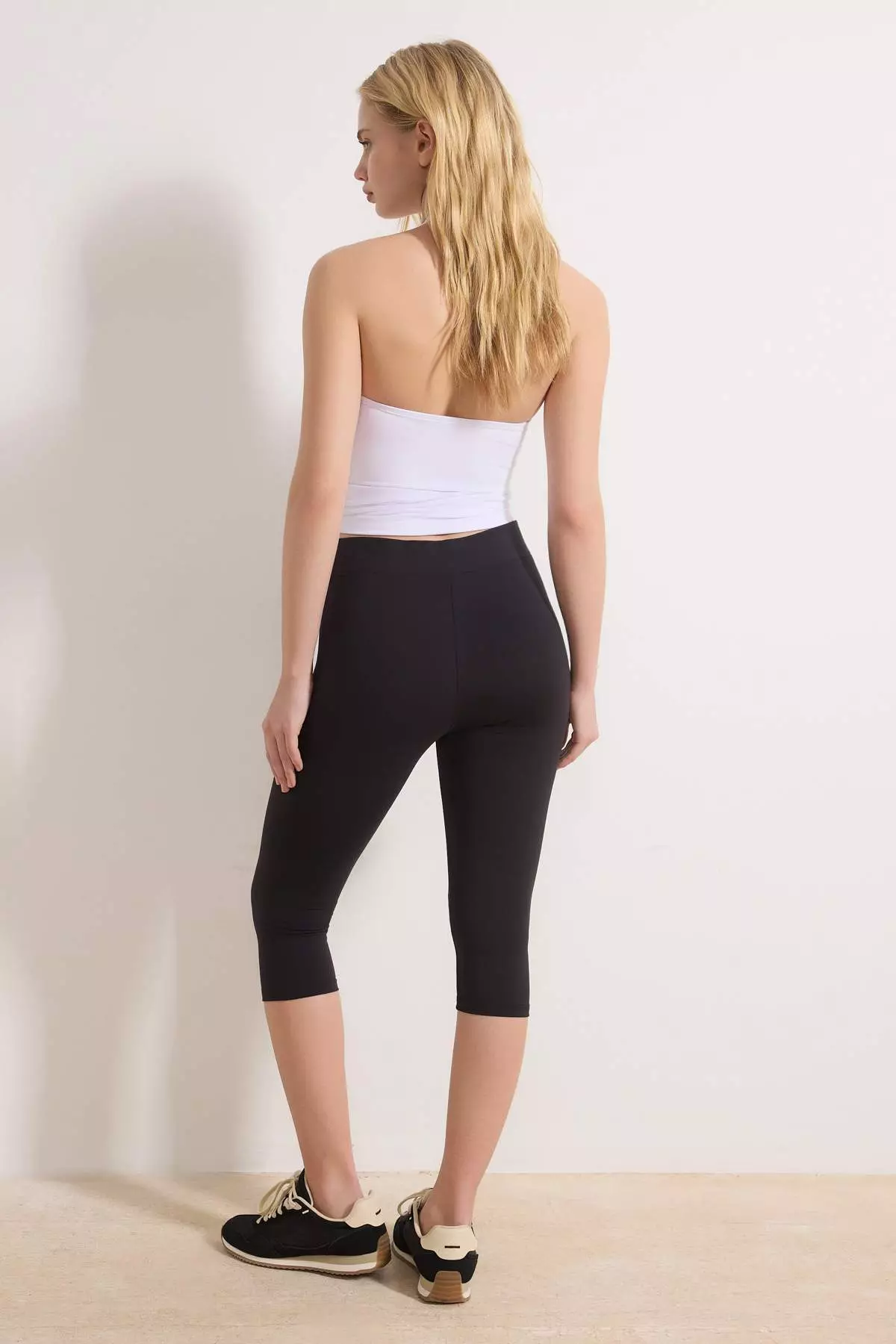 Black Capri Length Brushed Soft Fabric Double Breasted Waist Knitted Sports Leggings Thmss26Ty4