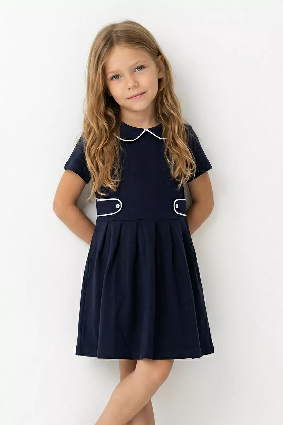 Buy Trendyol Navy Blue Peter Pan Collar Girl'S Short / Mini Knitted Holiday  Dress Tkdss26El00003 Online | ZALORA Malaysia