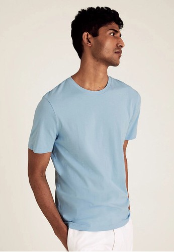 Marks & Spencer blue Slim Fit Pure Cotton Crew Neck T-Shirt 10683AAE319FDAGS_1