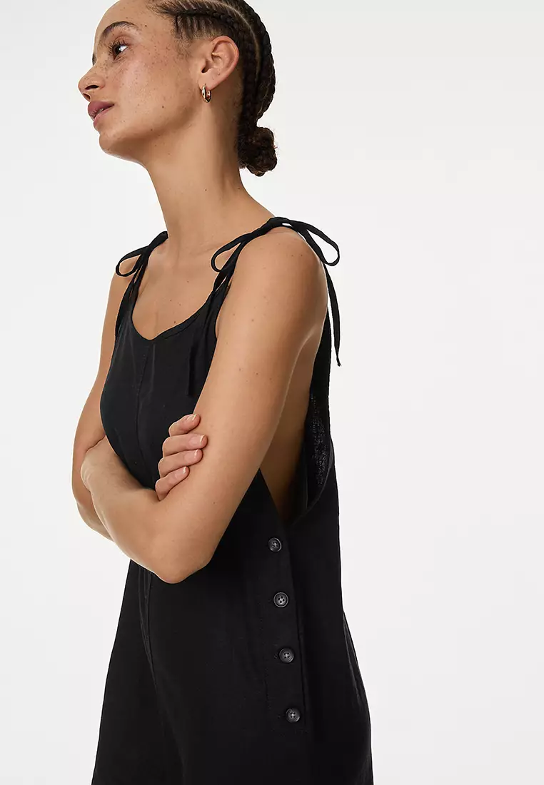 Linen Rich Wide Leg Cropped Jumpsuit