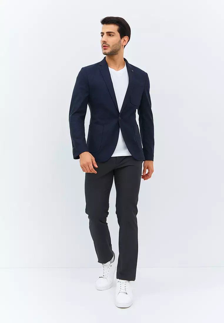 Jobb Dornan-T1 Blazer Pria Slim Fit Navy Warna Navy