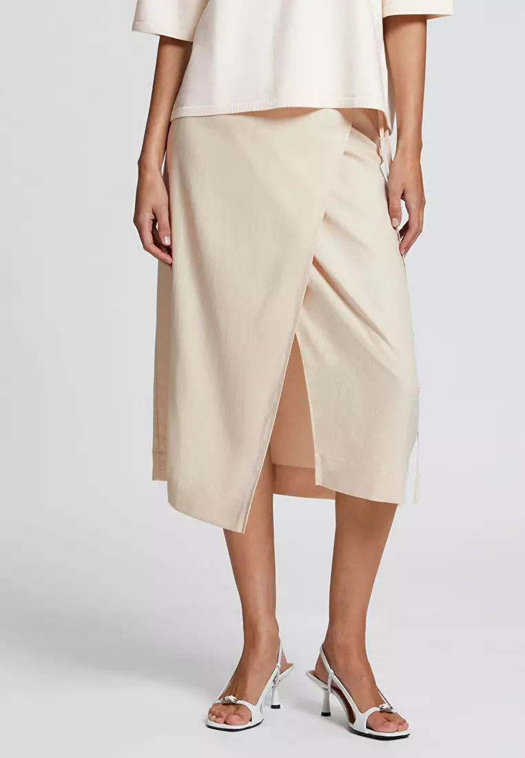 Asymmetric wrap midi on sale skirt other stories