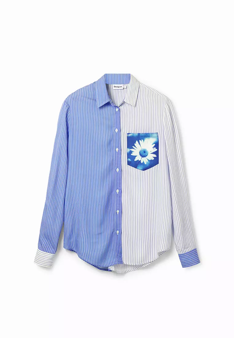 Desigual Woman Striped patchwork flower shirt.