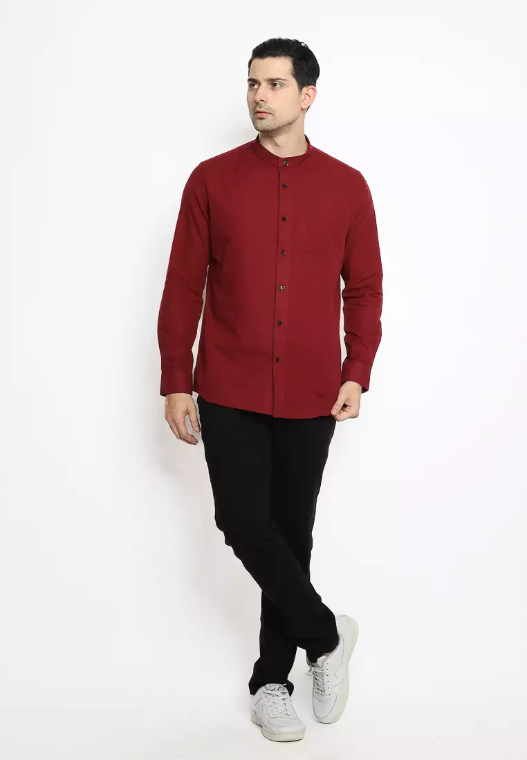 MAGINOT Kemeja Pria KOKO Basic Polos Lengan Panjang WINE