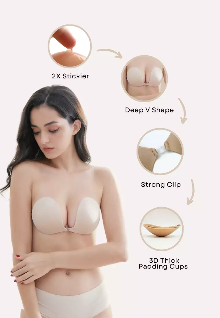 2 Pack Lexi Thick Push Up Stick On Nubra in Nude Seamless Invisible Reusable Adhesive Stick on Wedding Bra 隐形聚拢胸