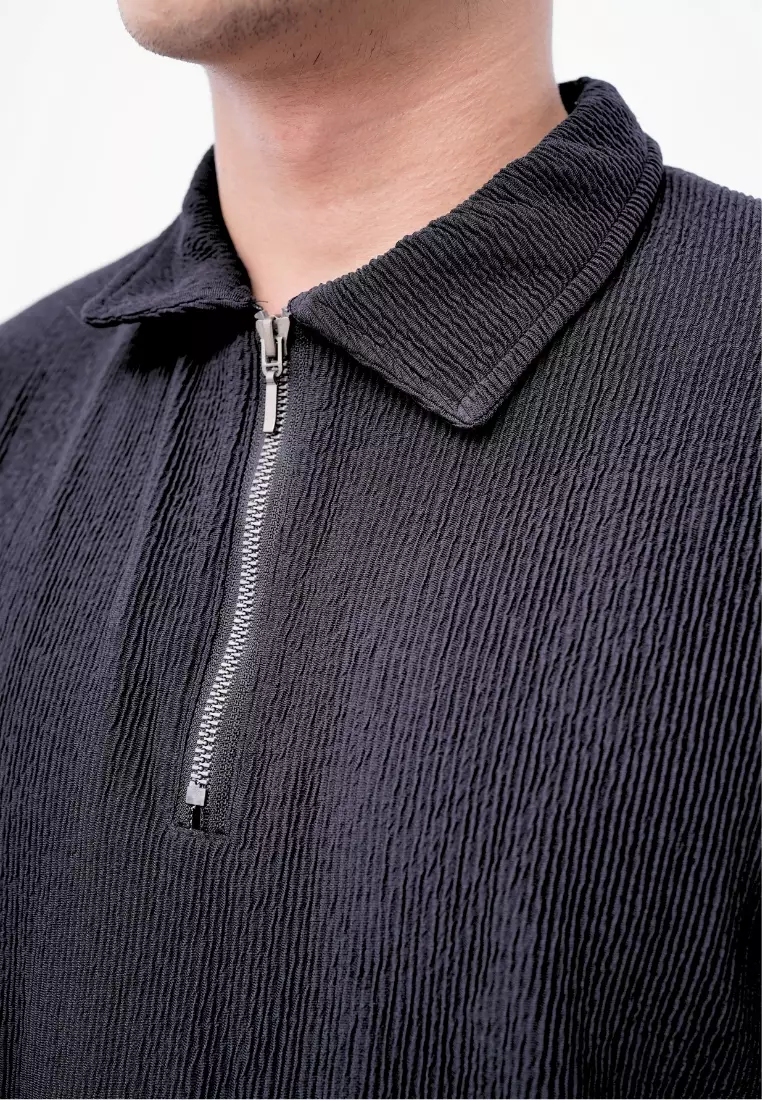 Ryusei Polo Pria SHIN Fit Basic Black | Polo dengan Tekstur Unik