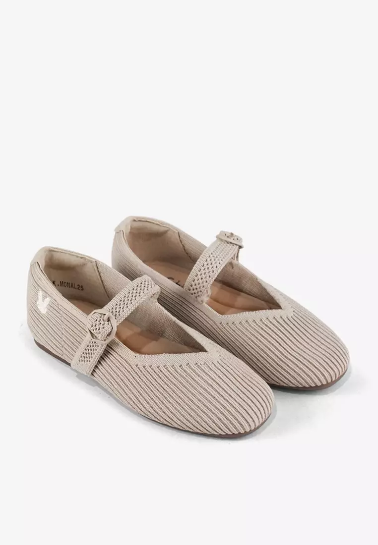 Sepatu Flatshoes Knit Mary Jane Anak Perempuan K.Mona Cream